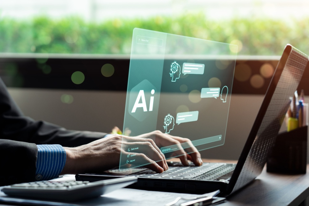 a person using his laptop with ai graphic