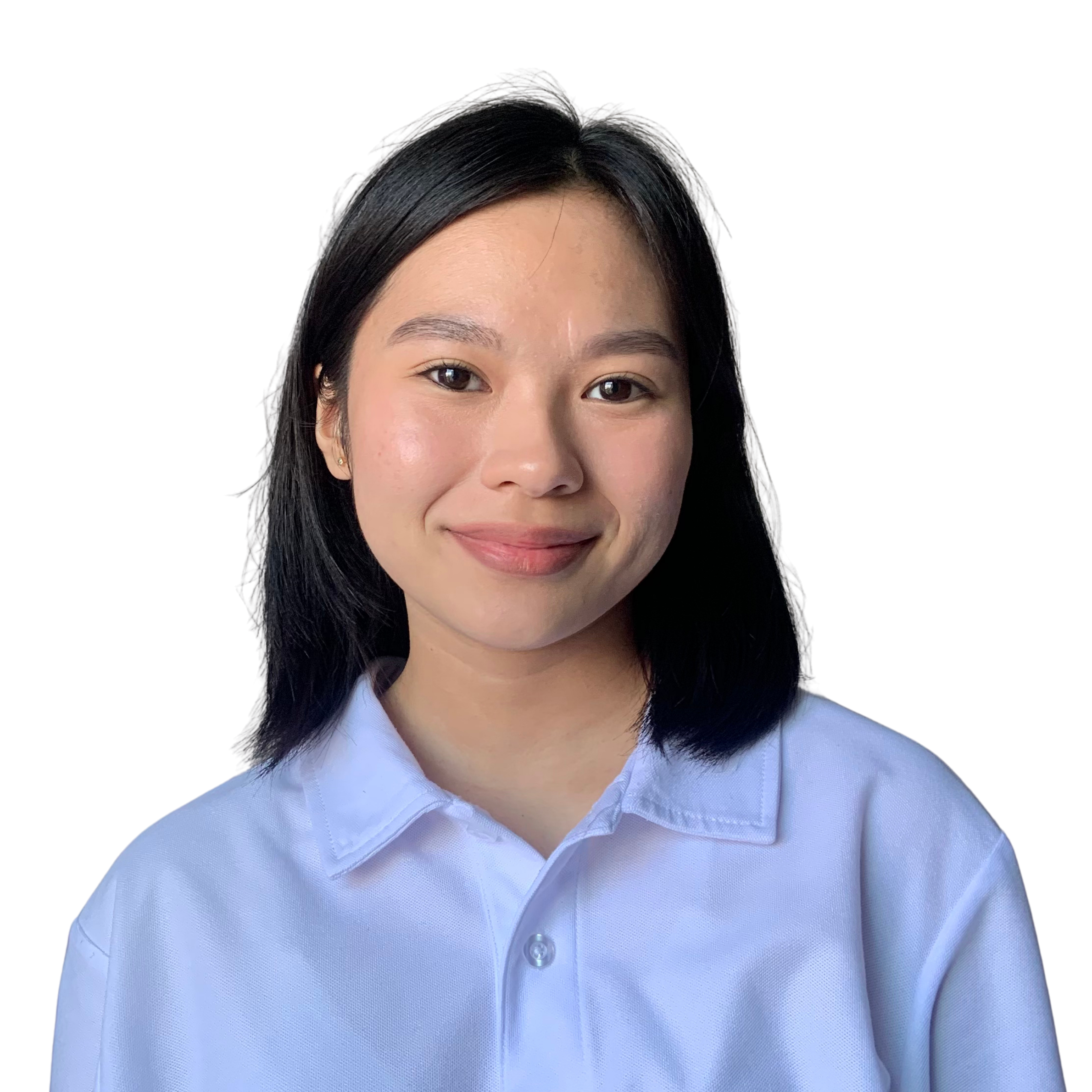 Portrait of a woman in a white polo shirt with DevTac logo, standing against a plain background
