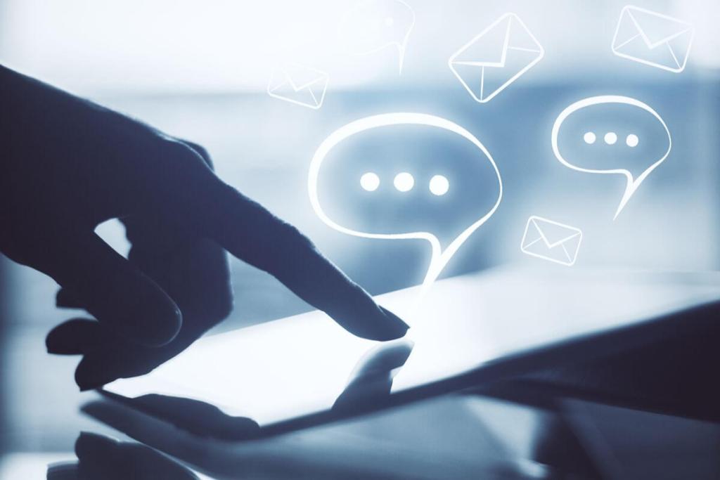 Person using a mobile device with messaging icons representing SMS and Viber customer communication