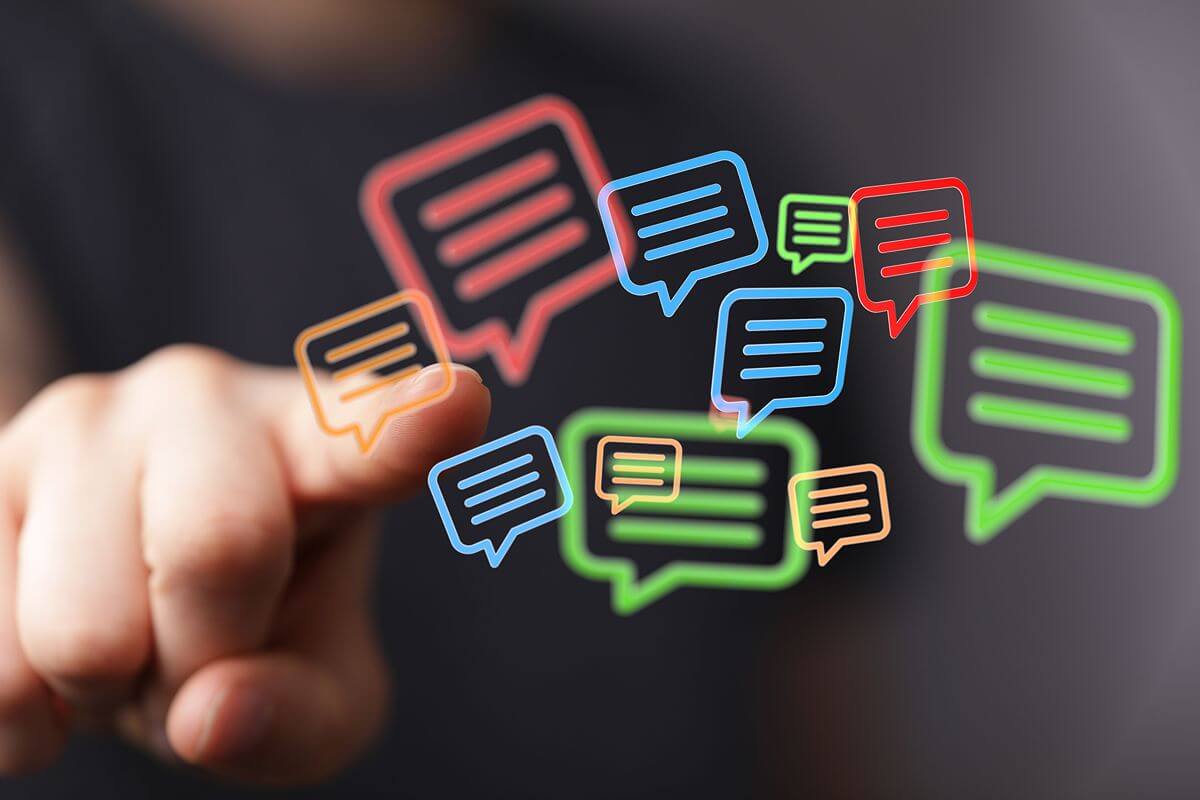 Digital messaging icons representing SMS and Viber communication connected to a CRM system